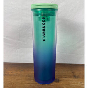 Starbucks Frosted Blue Green Ombre Double Wall Travel Tumbler Mug Cup 16 oz